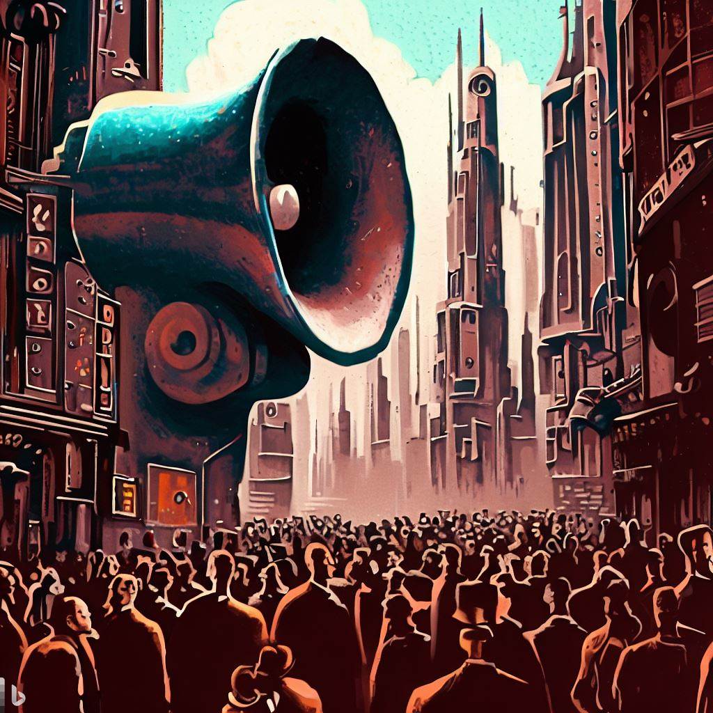 Big machine listening to people. Wielka Maszyna słucha ludzi. 