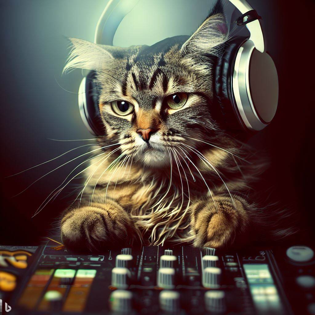 Cat radio DJ. Kot DJ radiowy. 